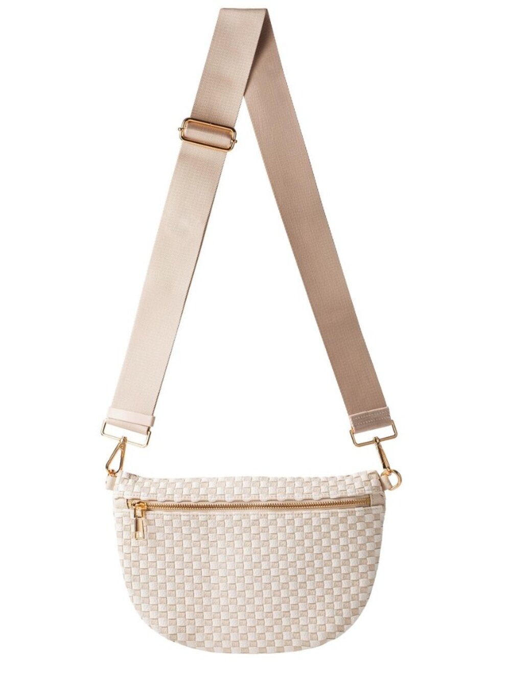Woven Crossbody Bag for Women, Checkered PU Bum Bag Sling Purse with Adjustable